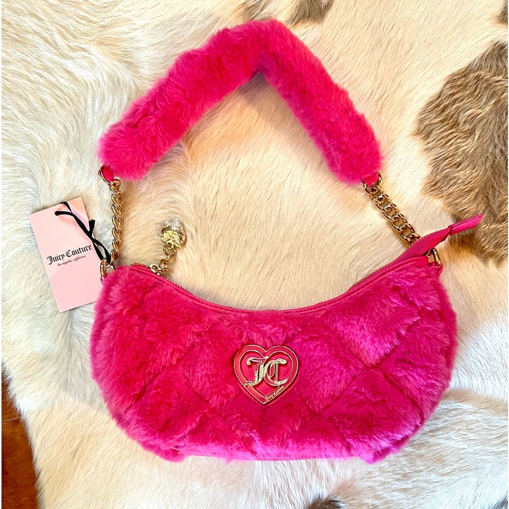 Juicy Couture Los Angeles NWT Y2K Pink Flash Faux Fur Shoulder Bag